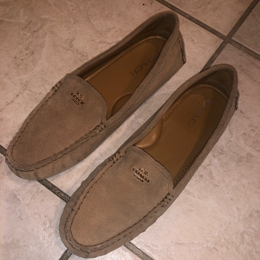 Tan Suede Coach Driving Moccasins